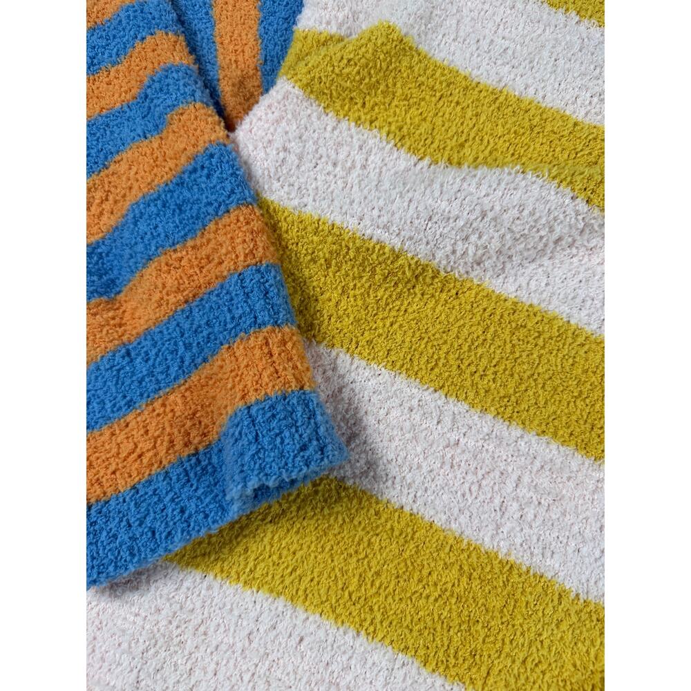 Lovelo Colorblock Striped Fuzzy Cardigan Sweater XL Pastel Blue Pink Yellow - Picture 6 of 10